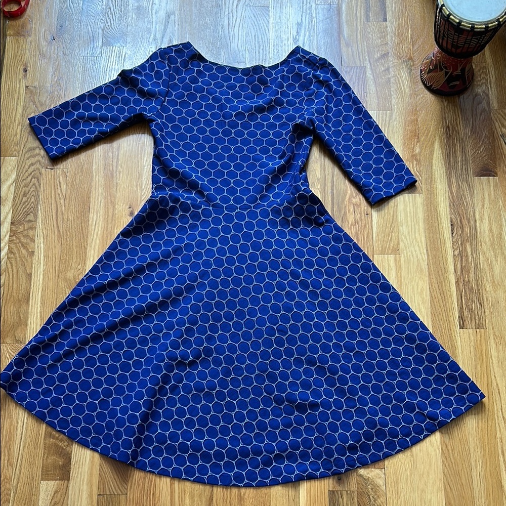 Leota Blue A-Line Dress with Bateau Neckline